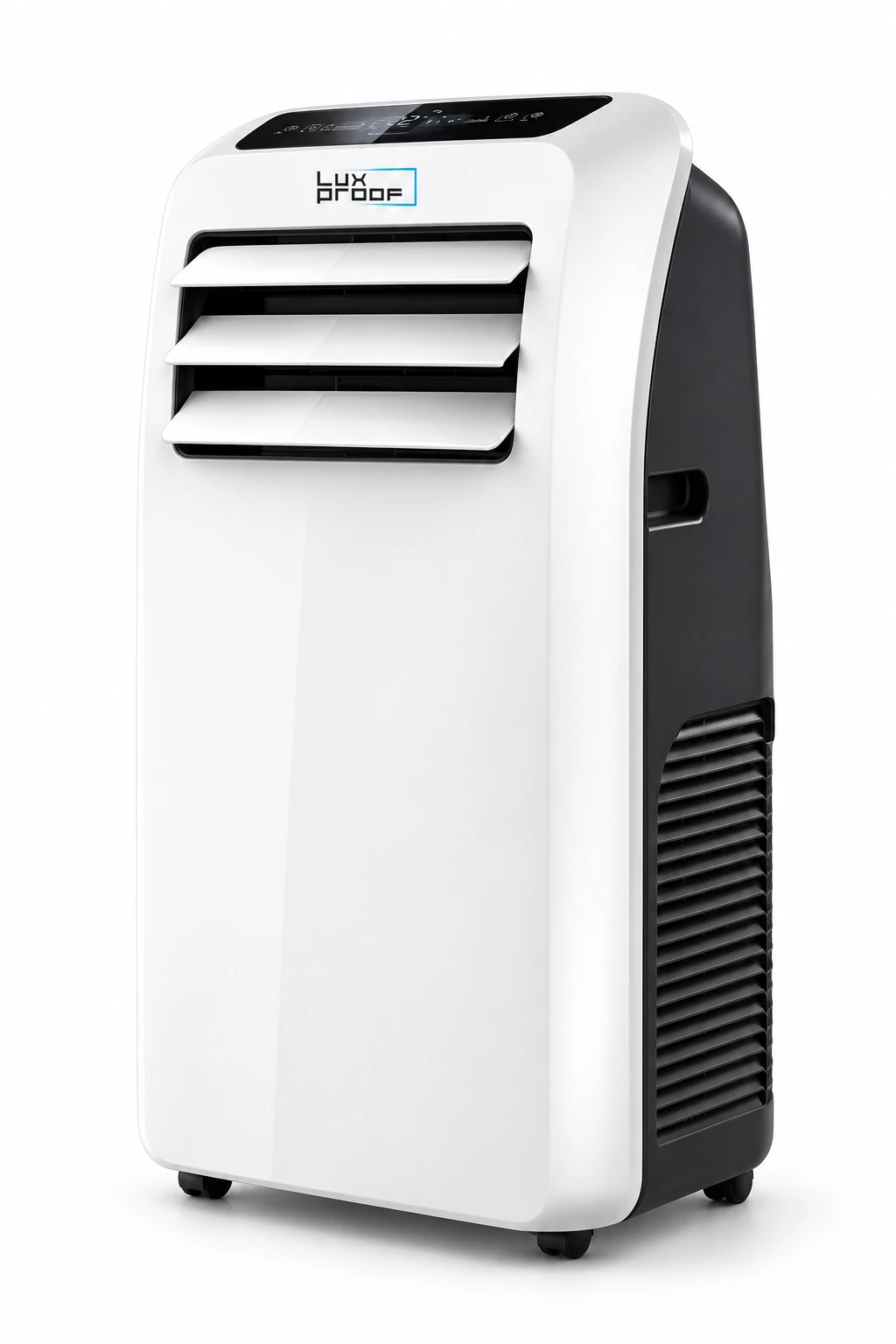 LuxProof MK6230030 white portable air conditioner with black side panel and integrated wheels